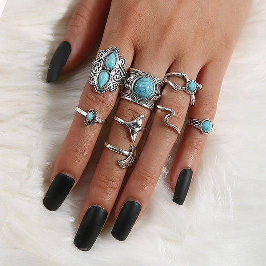 „Boho Breeze“ Ring-Set – Türkis trifft Freiheit