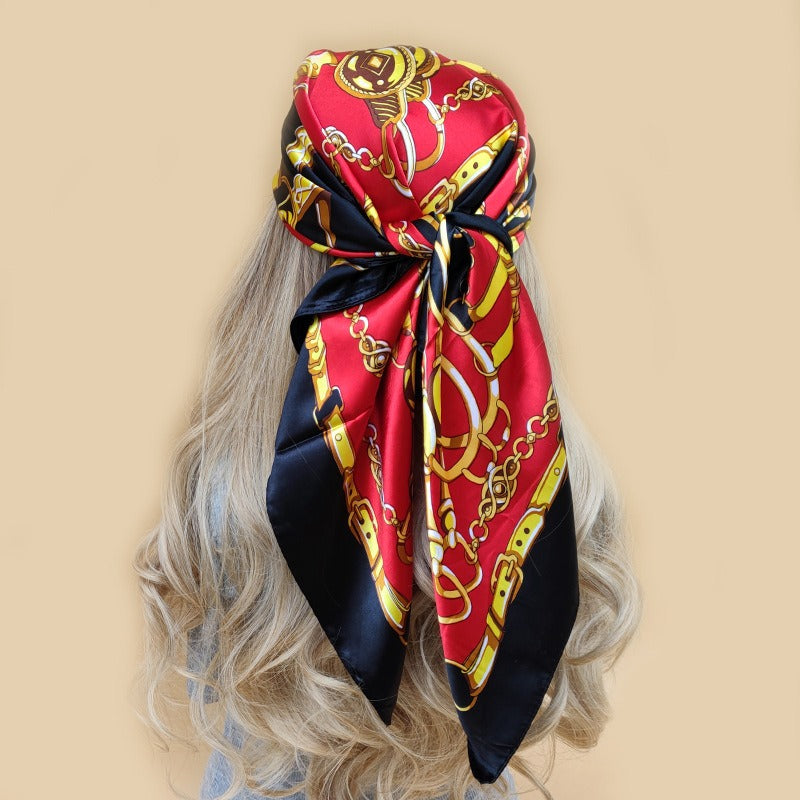 Luxus Seidenimitat-Schal mit Print – Quadratisches Halstuch & Boho Kopfbedeckung für Damen (90 x 90 cm)