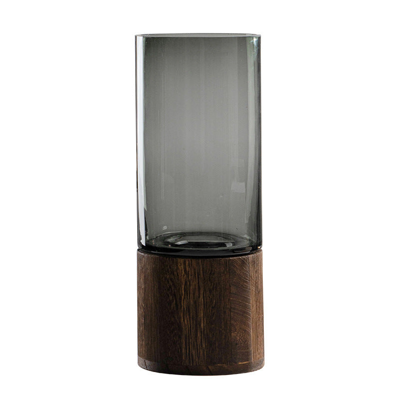 Cedar Glow – Moderne Glasvase auf Holzbasis