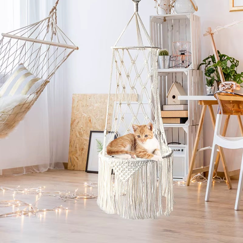 Boho Chic Hängendes Katzenbett – Stylisches & Gemütliches Hängemattenbett für Deine Samtpfote