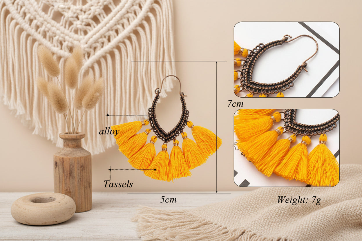 Fringe Fiesta: Vintage Boho-Ohrringe mit Fächer-Tassels