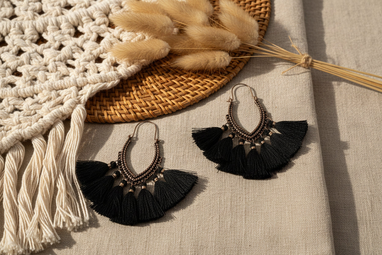 Fringe Fiesta: Vintage Boho-Ohrringe mit Fächer-Tassels