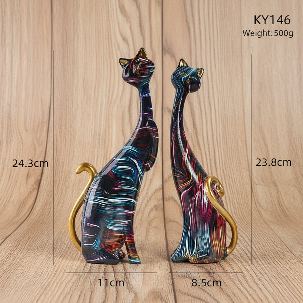 Elegantes Katzen-Paar "Oil Painting" – Moderne Kunst-Figuren aus Resin für dein Boho-Wohnzimmer