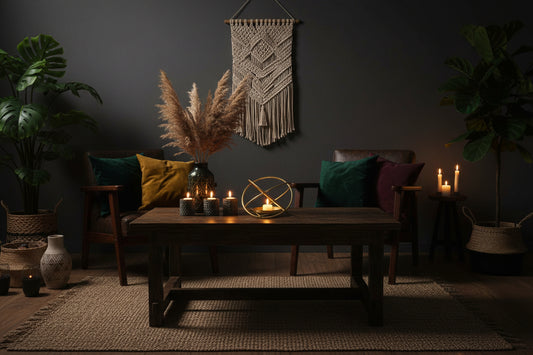 Geometrischer Kerzenhalter aus Eisen – Boho Deko in Gold & Schwarz