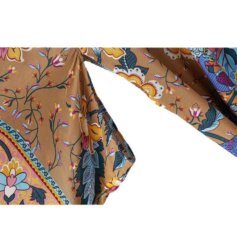 Boho Radiance: Langer Baumwoll-Kimono mit Paisley-Print & Vintage-Flair