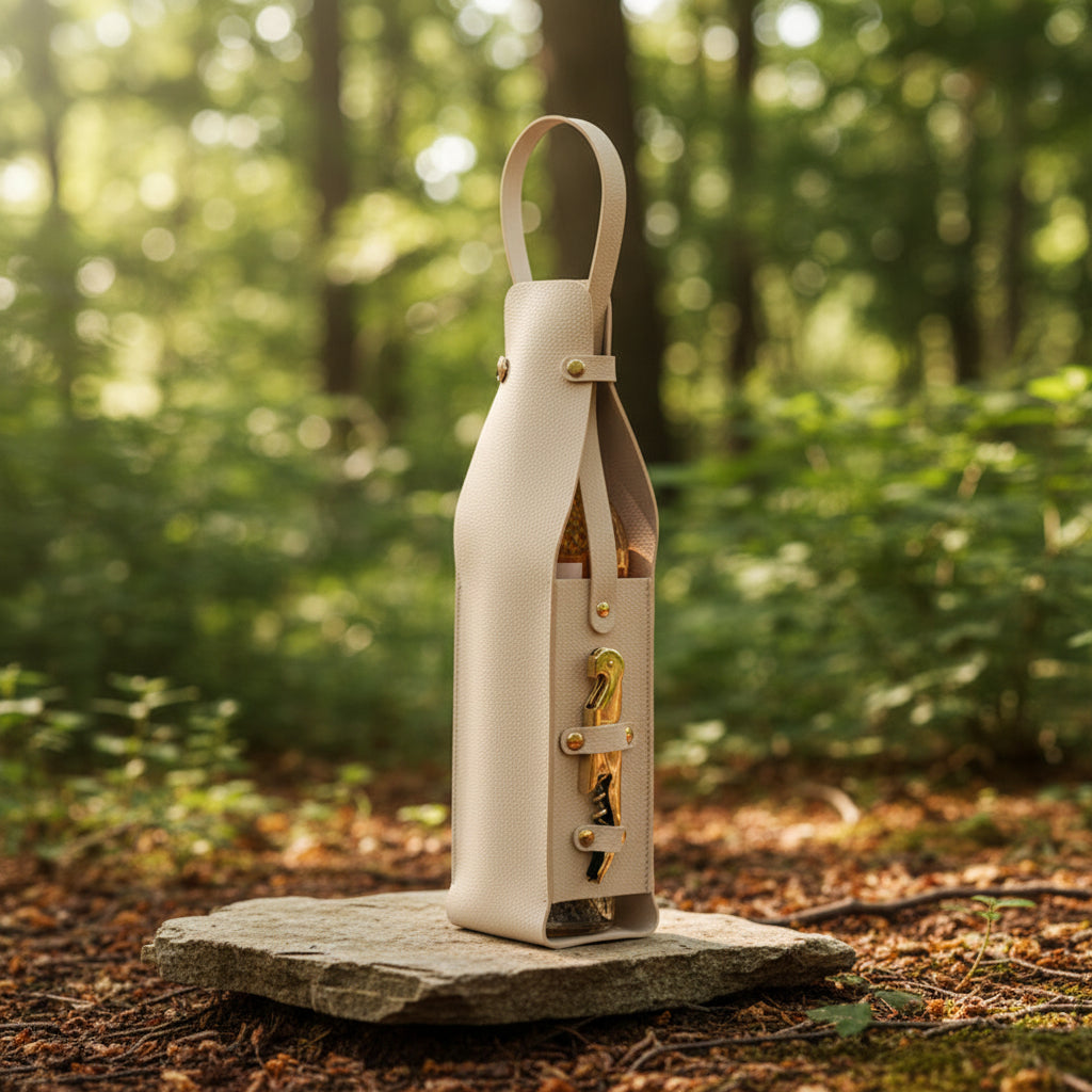 Edle Leder-Weintasche (35cm) – Tragbarer Flaschenhalter für Wein & Champagner für Picknick & Reise