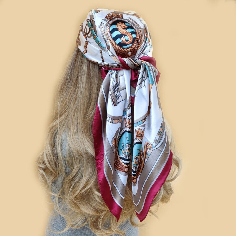 Luxus Seidenimitat-Schal mit Print – Quadratisches Halstuch & Boho Kopfbedeckung für Damen (90 x 90 cm)