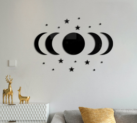 XXL Mondphasen & Sterne Spiegel-Set – 20-teilige Acryl Wanddeko für ein magisches Zuhause