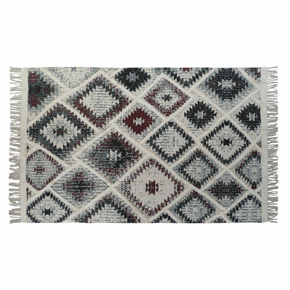 Boho-Vibes für dein Zuhause: DKD Home Decor Teppich Weiß & Rot mit Quasten (120 x 180 cm)