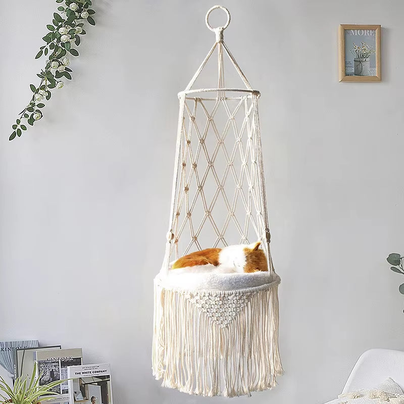 Boho Chic Hängendes Katzenbett – Stylisches & Gemütliches Hängemattenbett für Deine Samtpfote