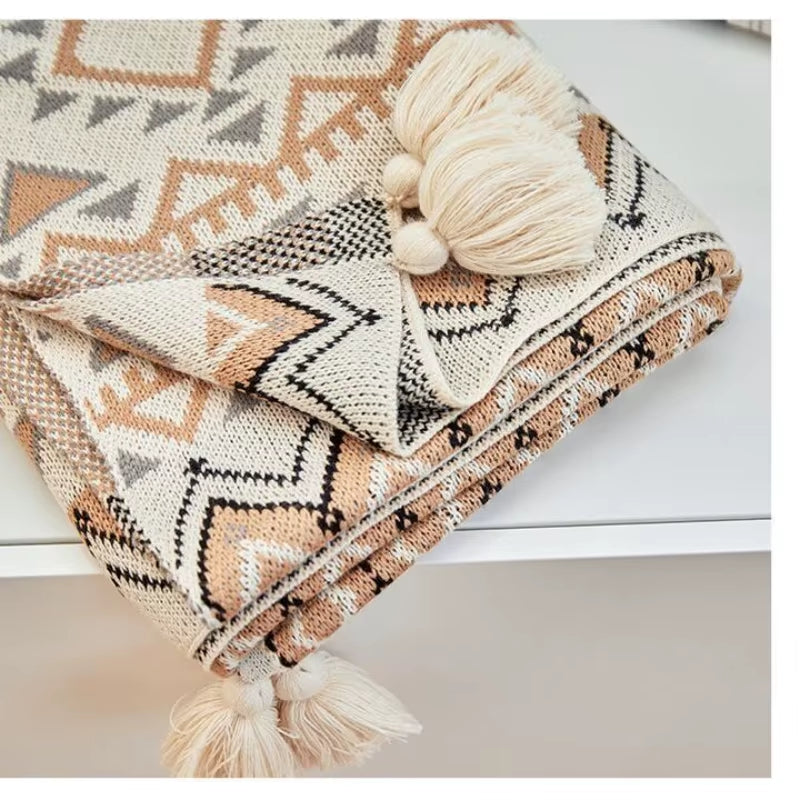 Textile City Navajo Sun Blanket Knitted Bohemian Air Conditioning Throw Blanket Living Room Sofa Cover Winter Decorate Bedspread