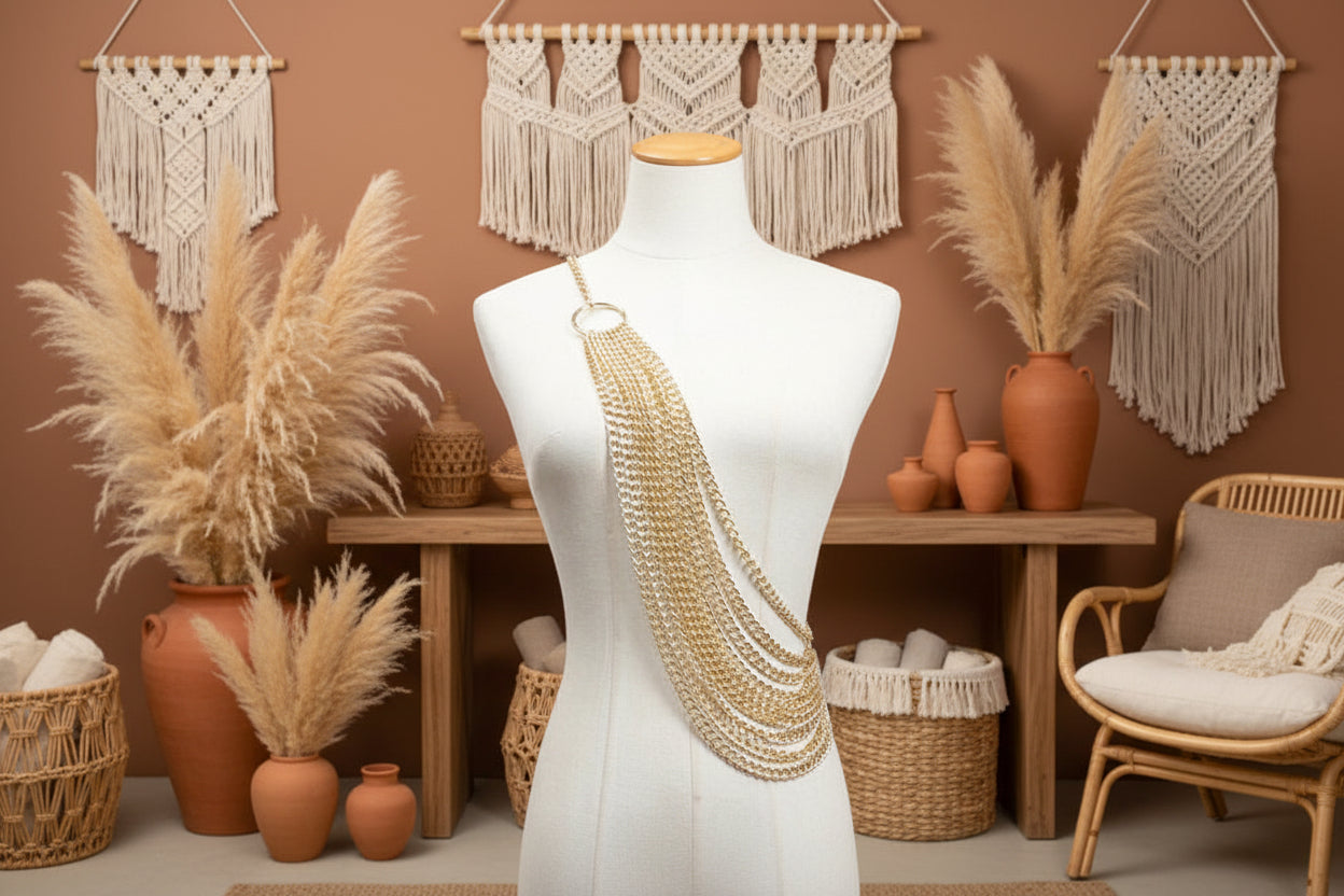 Mehrlagiger Metall-Kettengürtel in Gold – Luxus Statement Taillengürtel & Body-Chain für Kleider & Blazer