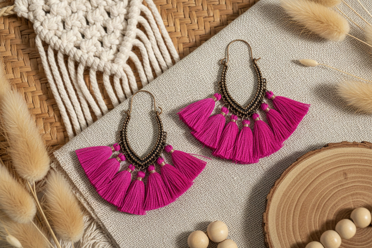 Fringe Fiesta: Vintage Boho-Ohrringe mit Fächer-Tassels