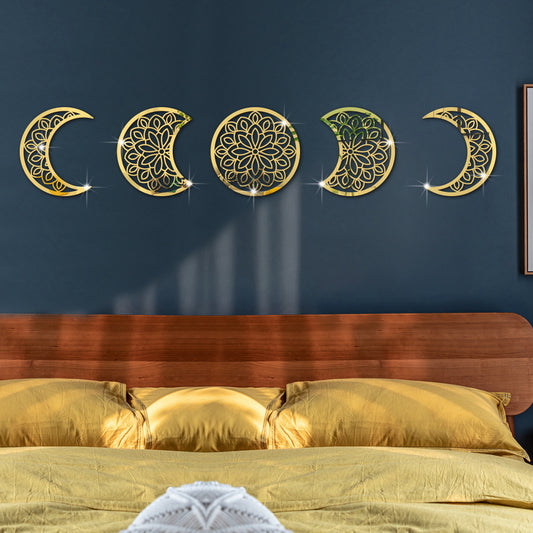 3D Mondphasen Spiegel-Wandsticker Set – Boho Wanddeko aus Acryl für Schlafzimmer & Wohnbereich
