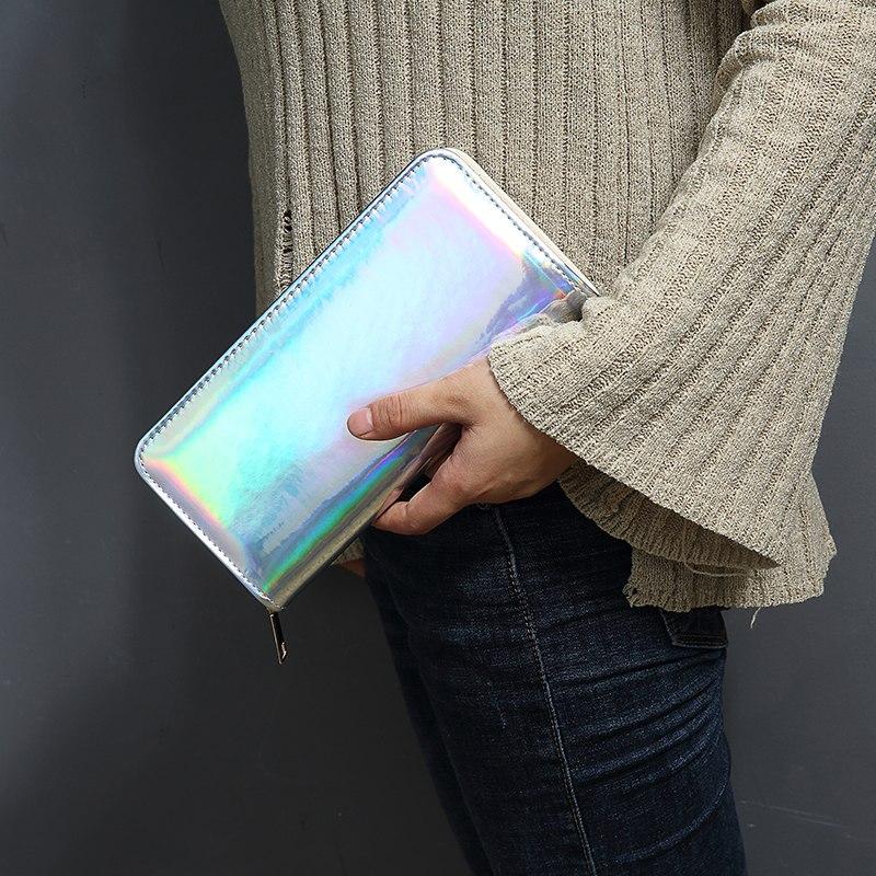 Holografische Boho-Clutch – Schimmerndes Lang-Portemonnaie mit Regenbogen-Effekt