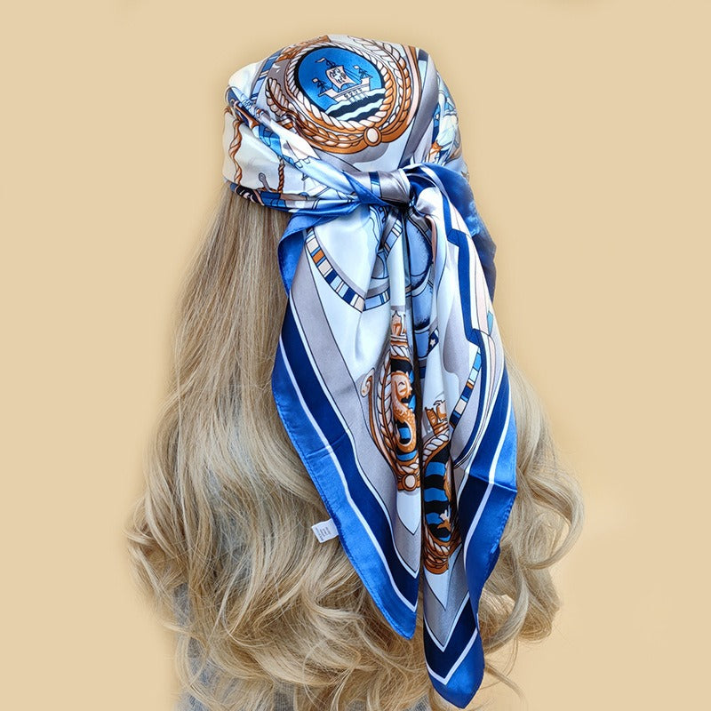 Luxus Seidenimitat-Schal mit Print – Quadratisches Halstuch & Boho Kopfbedeckung für Damen (90 x 90 cm)