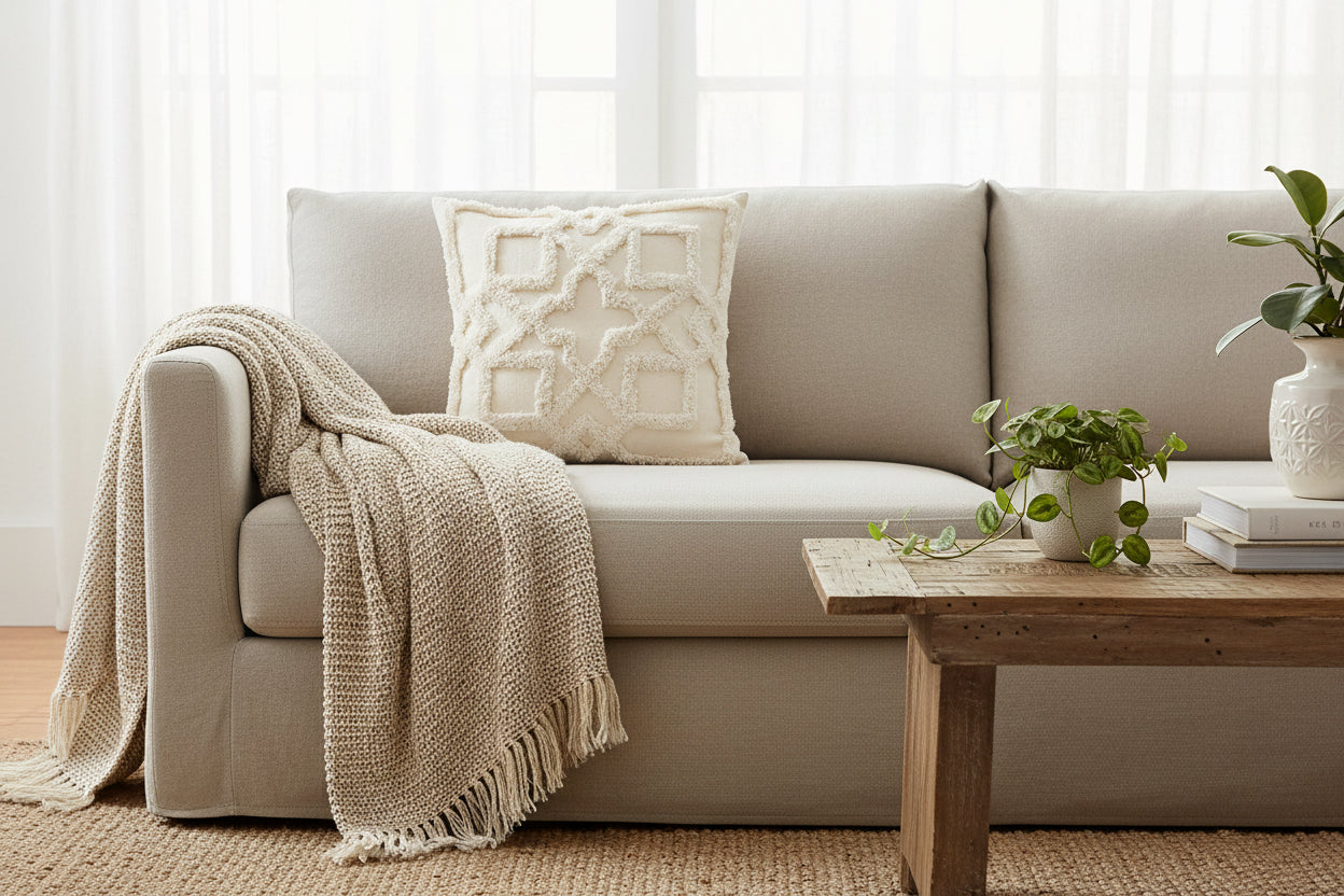 Creamy Texture – Boho-Kissenbezug mit Quasten-Details