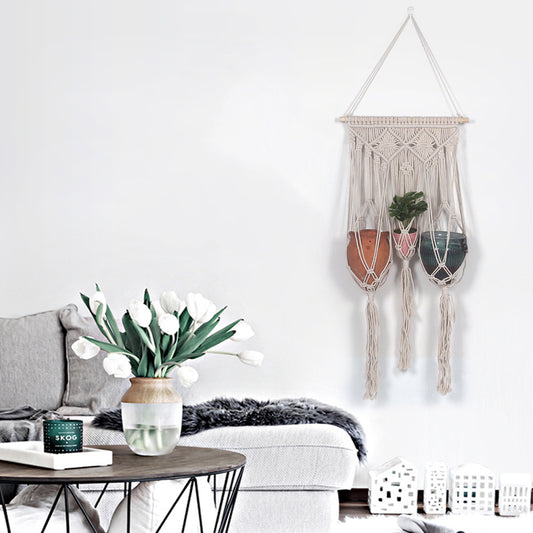 Boho Bloom: Handgeknüpfter Makramee-Pflanzenhalter mit integrierter Blumenampel