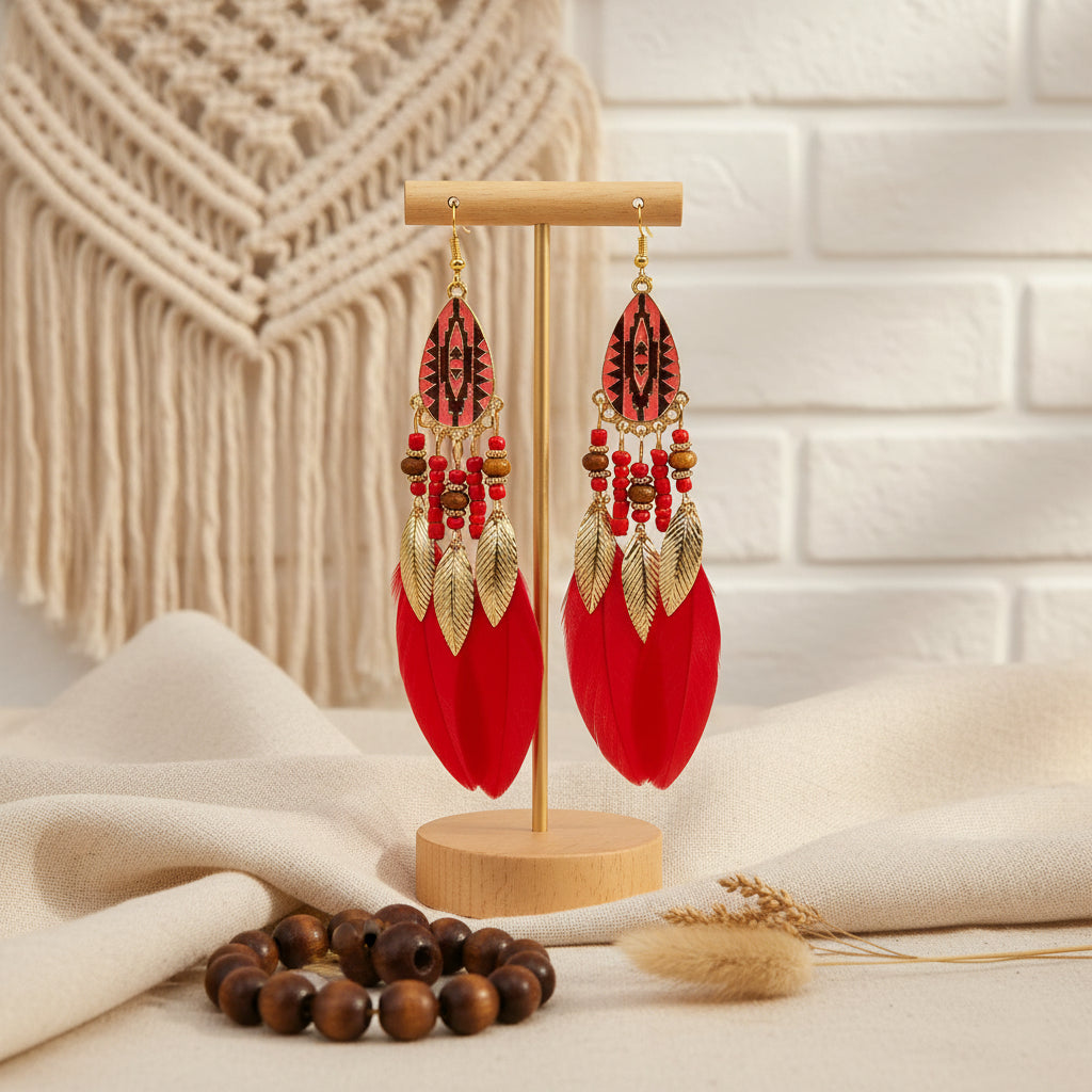 Spirit Wings: Markante Boho-Federohrringe im Retro-Stil