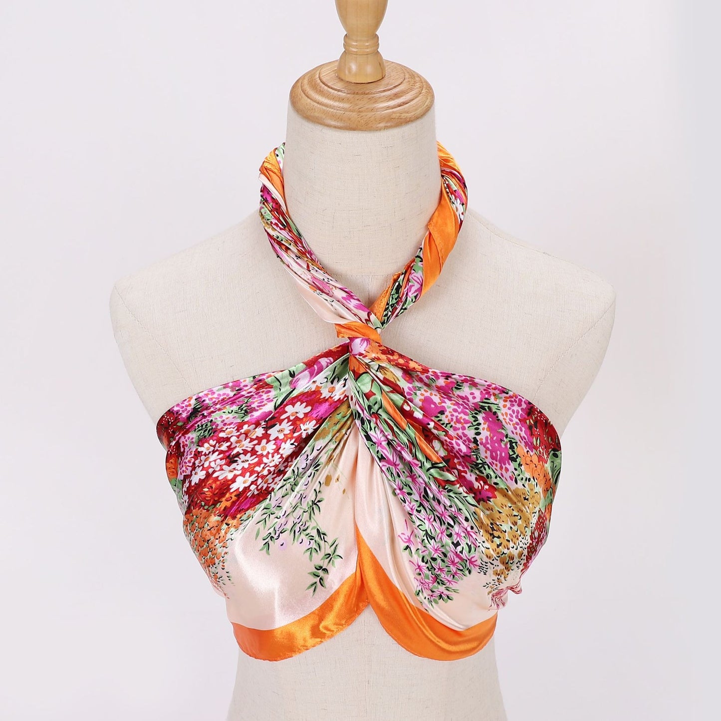 Großes Satin-Kopftuch mit Floral-Print – Quadratisches Seidengefühl-Halstuch & Boho-Haarschutz (90 x 90 cm)
