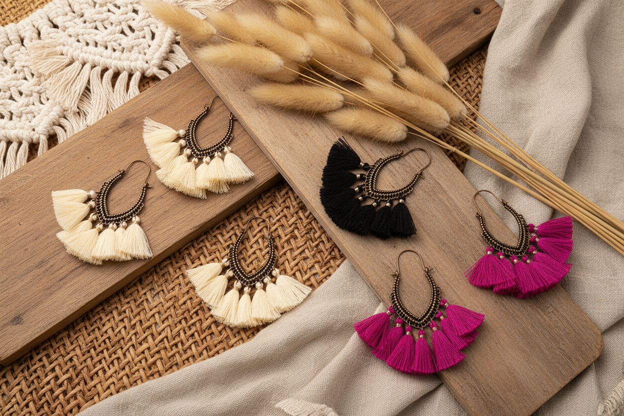 Fringe Fiesta: Vintage Boho-Ohrringe mit Fächer-Tassels