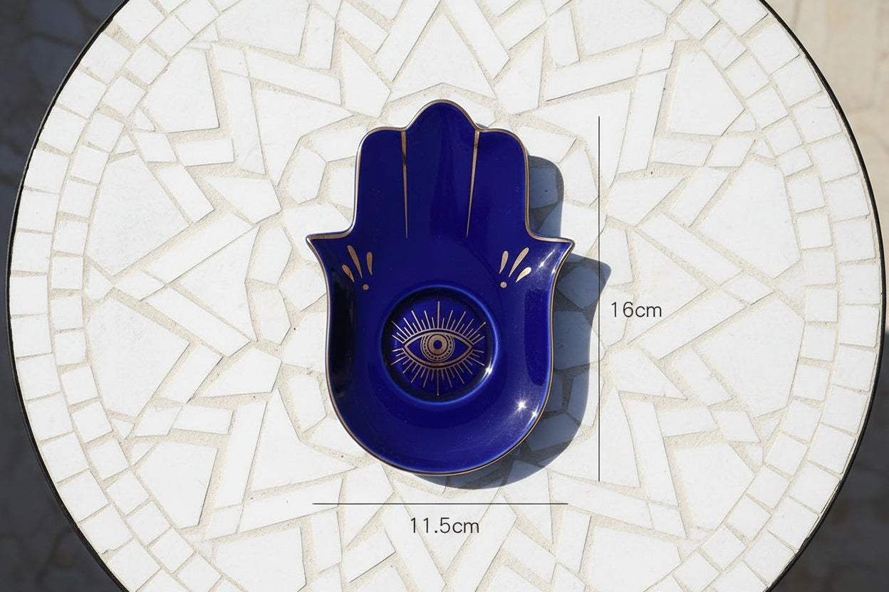 Hamsa Hand Dekoschale Schwarz & Gold – Schutzsymbol "Auge" als Schmuckablage für dein Boho-Home