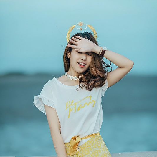 Celestial Goddess: Boho-Kronen- & Ohrring-Set „Sun & Moon“