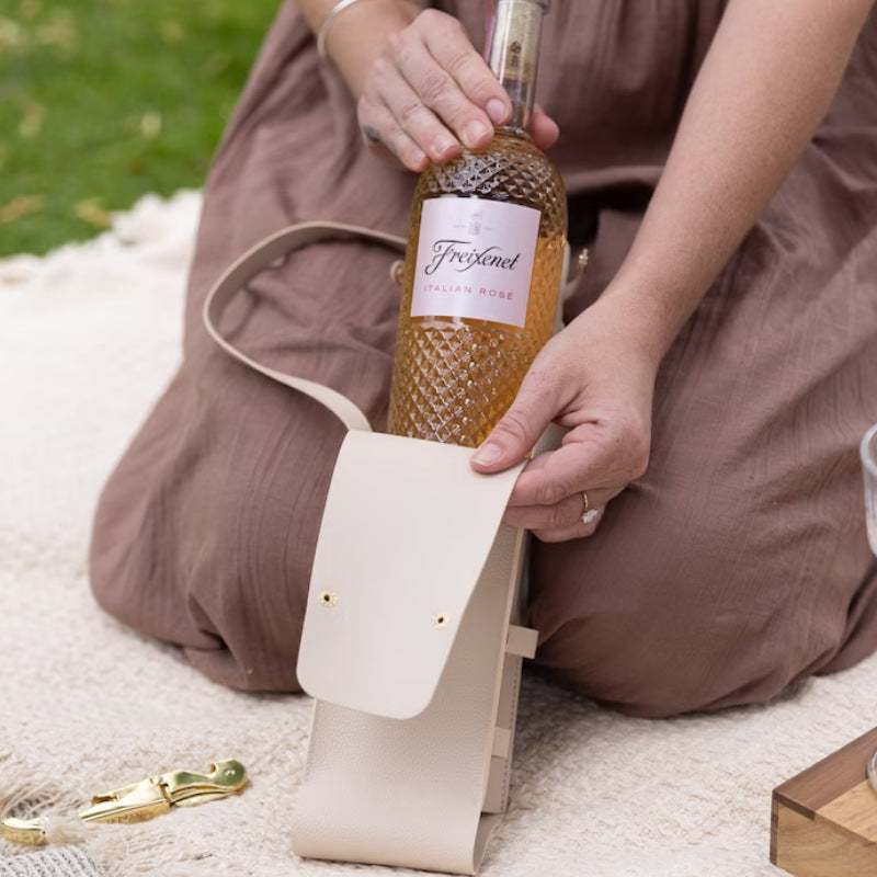 Edle Leder-Weintasche (35cm) – Tragbarer Flaschenhalter für Wein & Champagner für Picknick & Reise