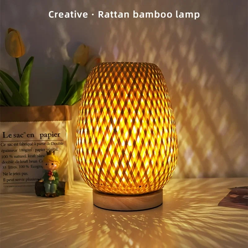 Zen Glow: Handgeflochtene Bambus-Tischlampe im japanischen Retro-Stil