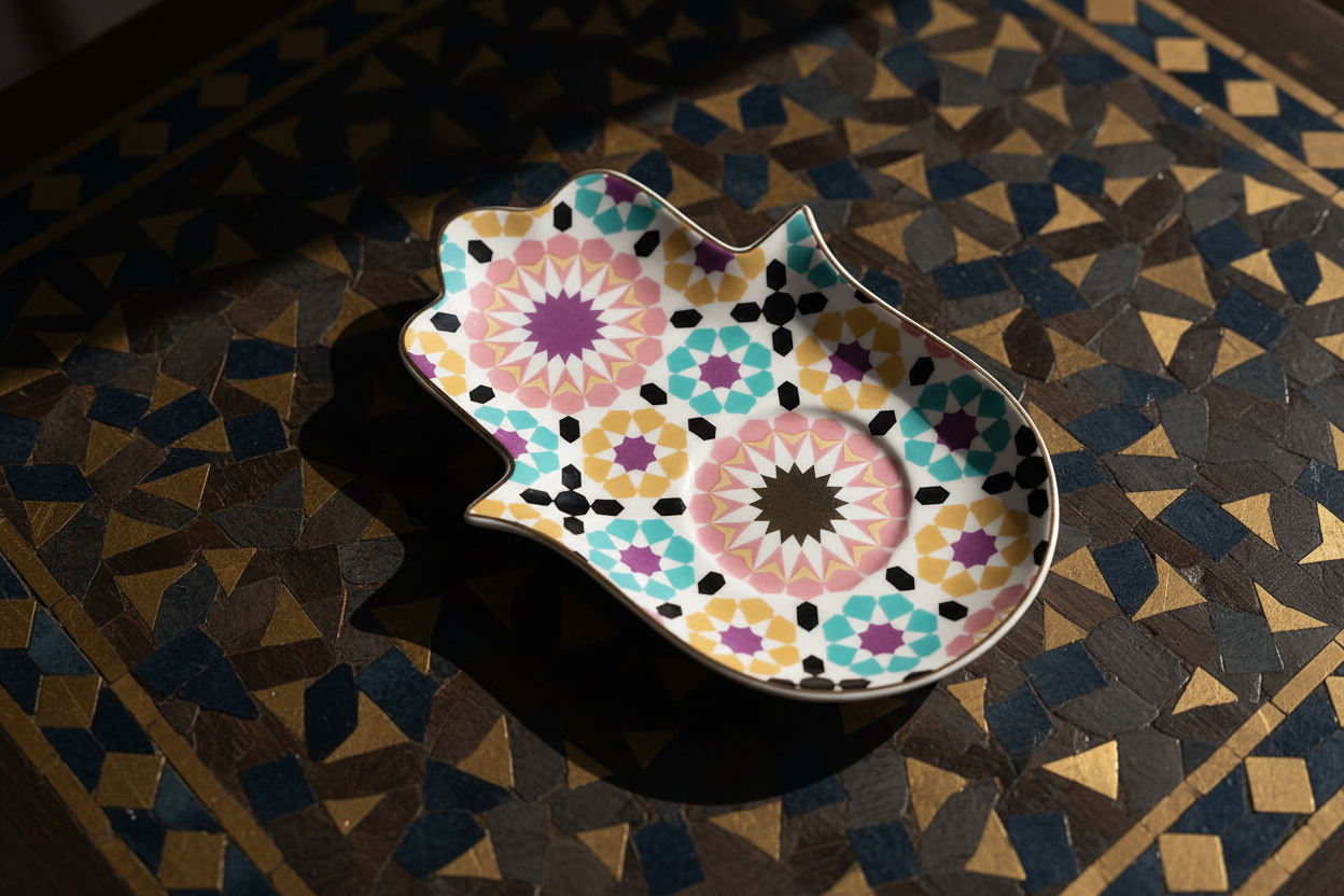 Hamsa Hand Dekoschale Schwarz & Gold – Schutzsymbol "Auge" als Schmuckablage für dein Boho-Home