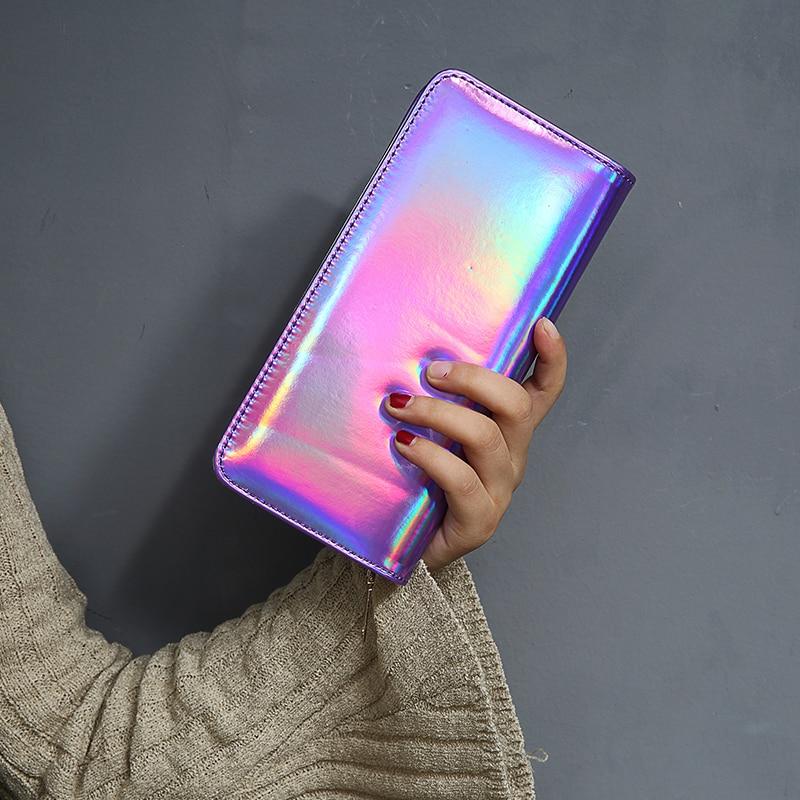 Holografische Boho-Clutch – Schimmerndes Lang-Portemonnaie mit Regenbogen-Effekt