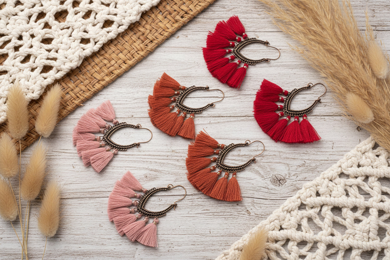 Fringe Fiesta: Vintage Boho-Ohrringe mit Fächer-Tassels