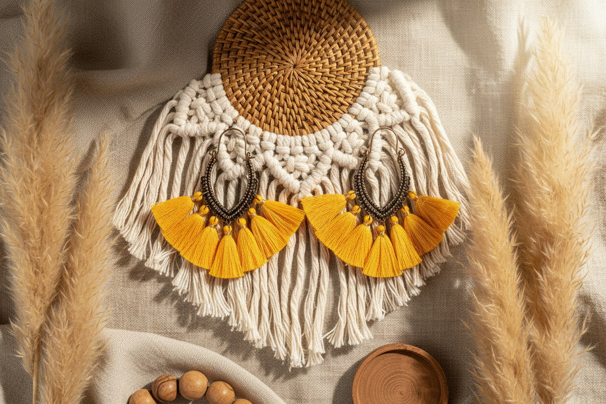 Fringe Fiesta: Vintage Boho-Ohrringe mit Fächer-Tassels