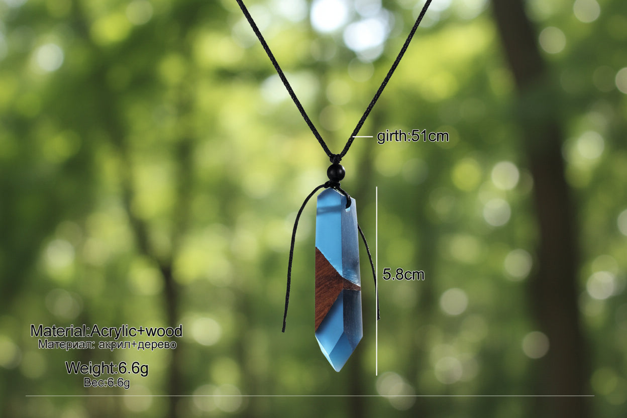 Crystal Tide – Handgefertigtes Holz & Resin Amulett