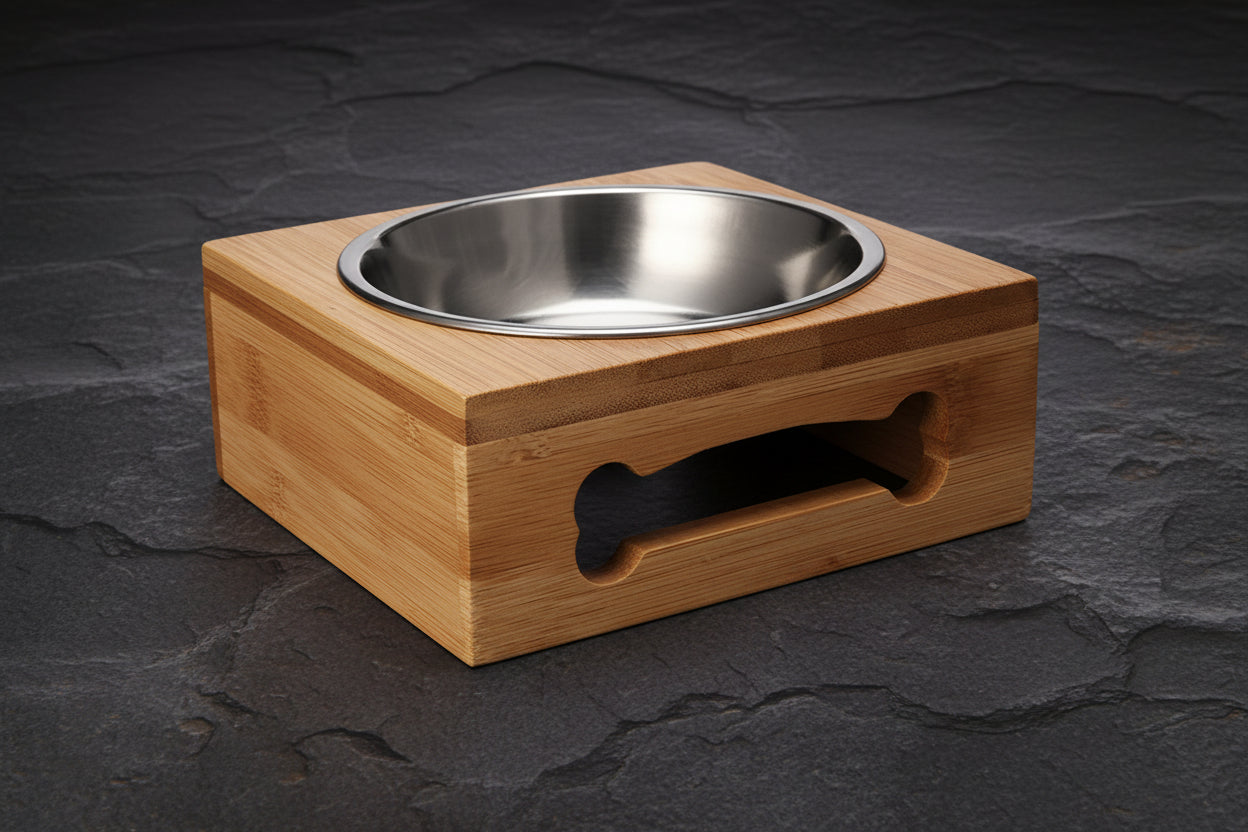 „Bamboo Paw“ – Die stilvolle Futterstation aus Bambus & Edelstahl