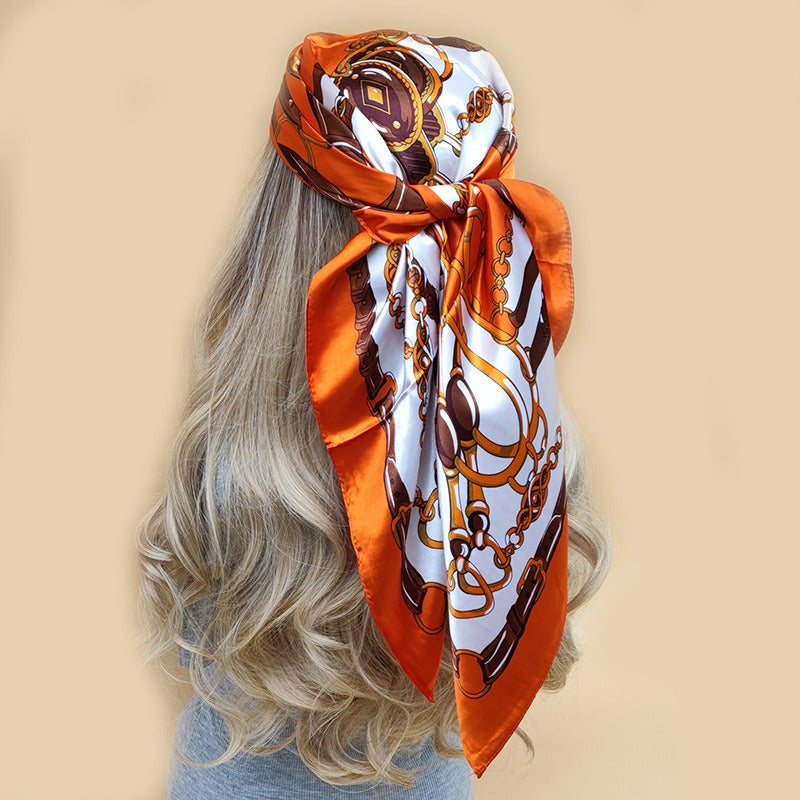 Luxus Seidenimitat-Schal mit Print – Quadratisches Halstuch & Boho Kopfbedeckung für Damen (90 x 90 cm)