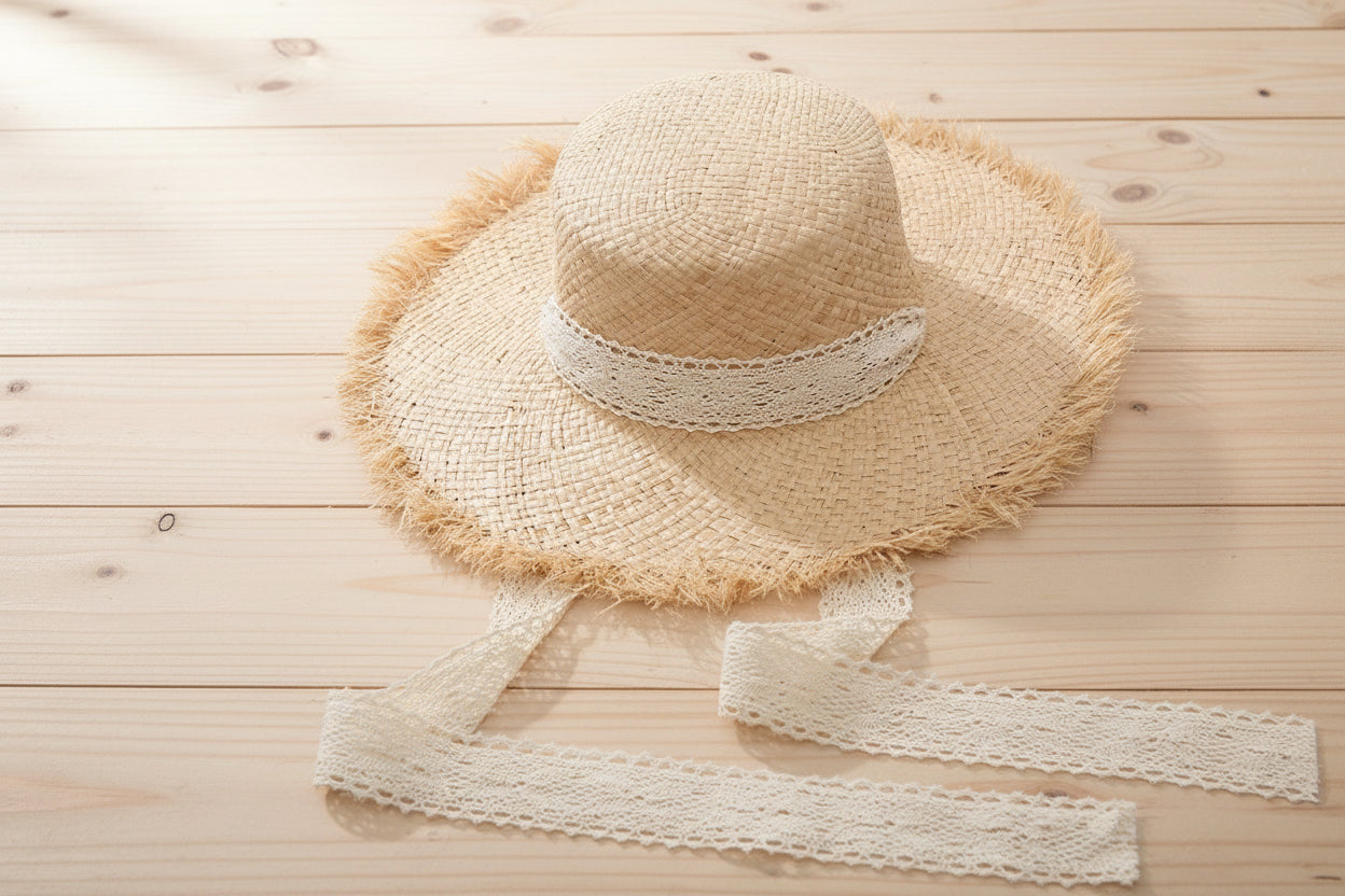 Lafite Strohhut mit breiter Krempe – Eleganter XL-Sonnenhut aus Naturgras mit Kontrastband für Strand & Urlaub