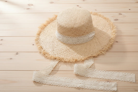 Lafite Strohhut mit breiter Krempe – Eleganter XL-Sonnenhut aus Naturgras mit Kontrastband für Strand & Urlaub