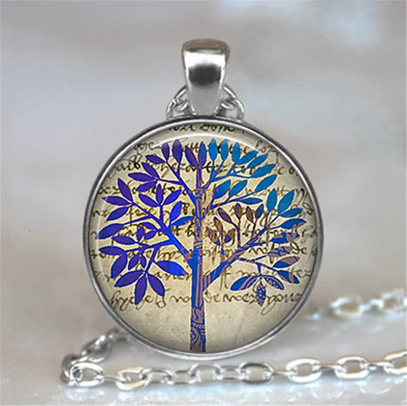 Tree Of Life Glass Cabochon Statement Necklace
