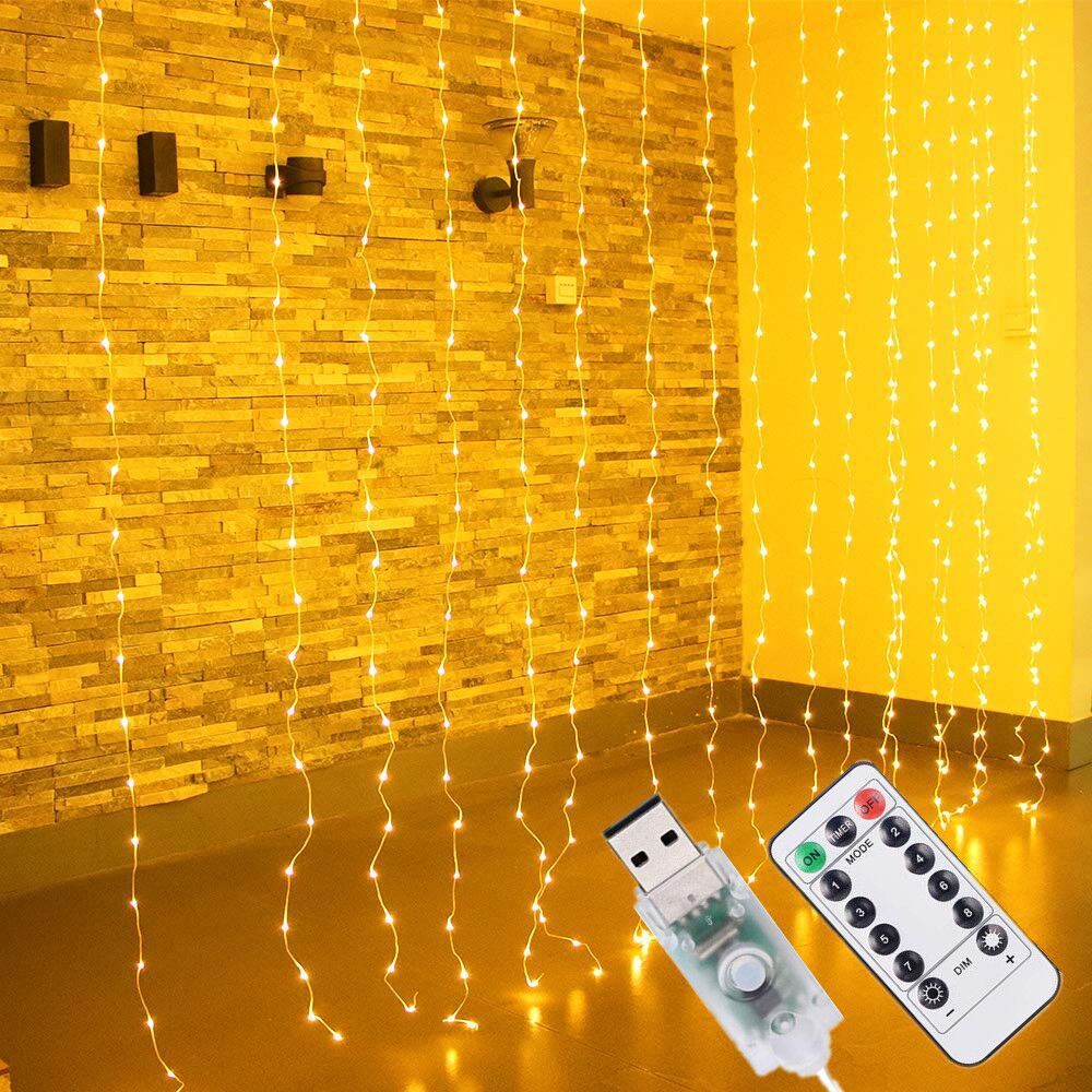 Golden Cascade – 3x3m LED-Vorhang mit Fernbedienung