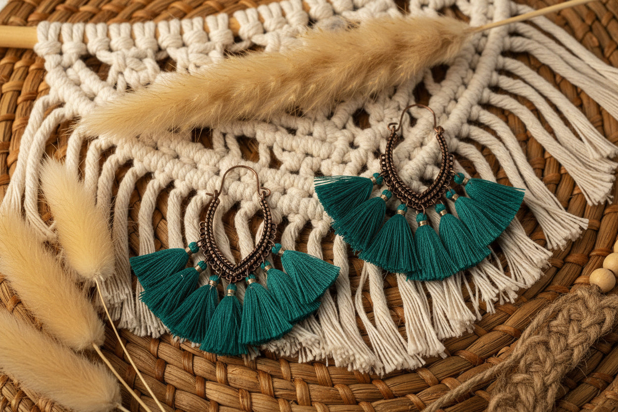 Fringe Fiesta: Vintage Boho-Ohrringe mit Fächer-Tassels