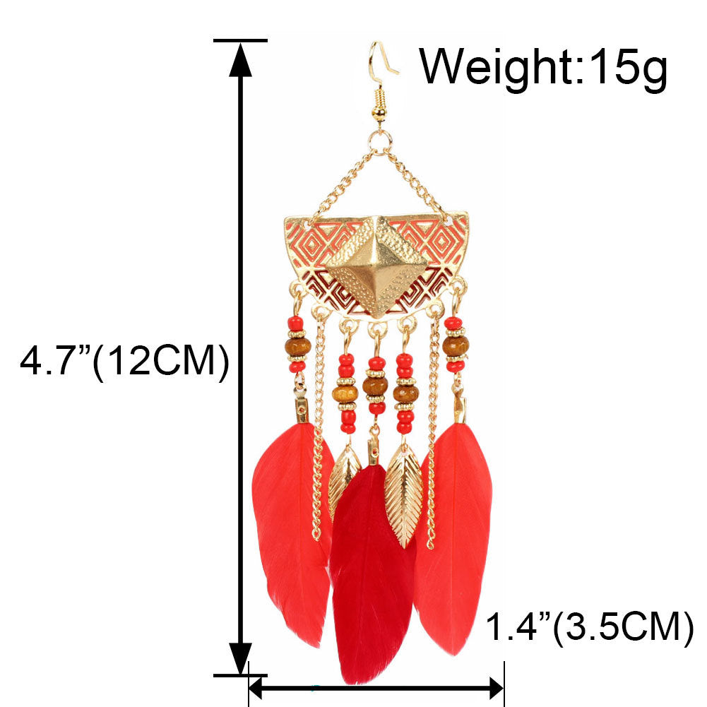 Bohemian Earrings Vintage Long Tassel Feather Earrings Exaggerated Semicircle Geometric Earrings