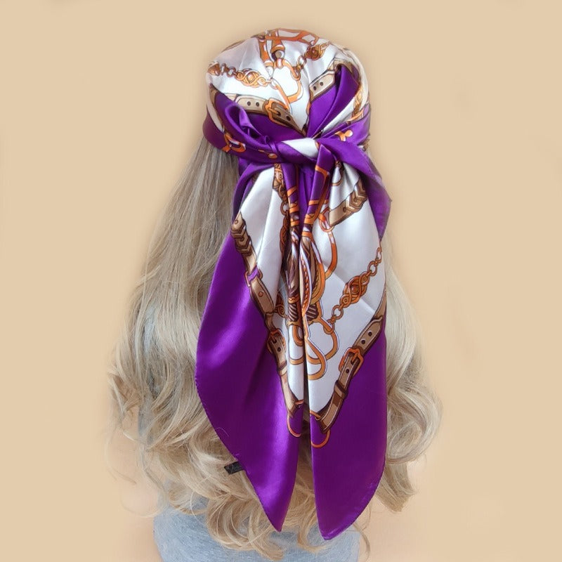 Luxus Seidenimitat-Schal mit Print – Quadratisches Halstuch & Boho Kopfbedeckung für Damen (90 x 90 cm)