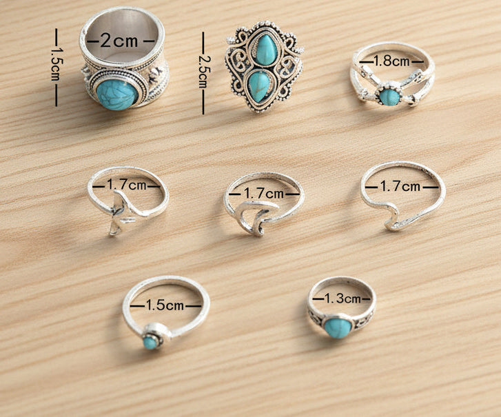 „Boho Breeze“ Ring-Set – Türkis trifft Freiheit