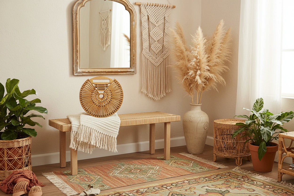 Island Arc – Architektonische Bambus-Clutch im Boho-Chic