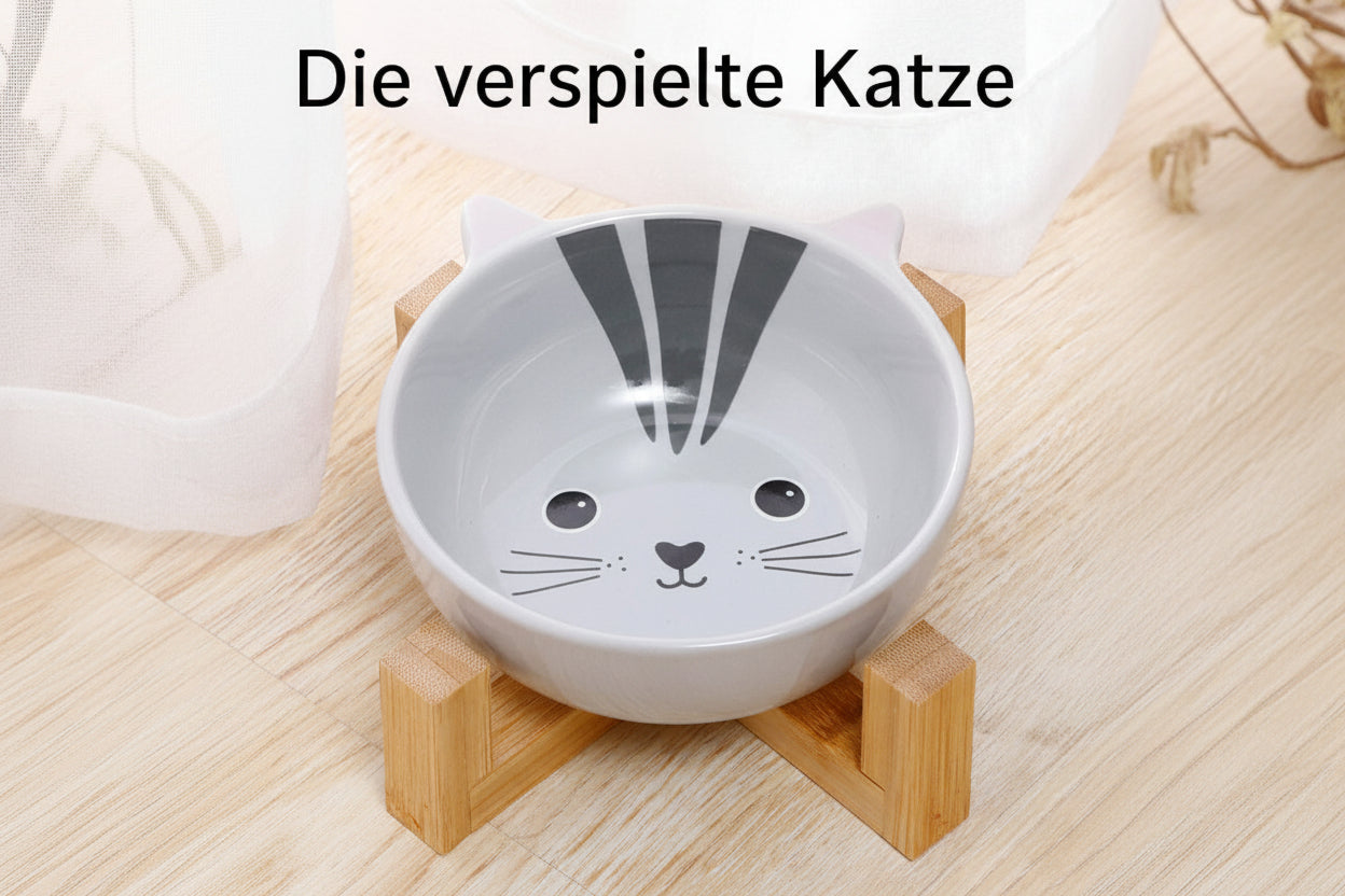 Keramik-Napf „Happy Buddy“ – Ergonomische Futterstation mit Bambusgestell