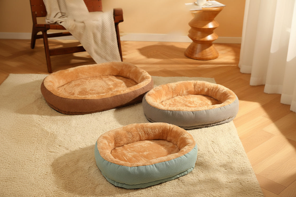 Oval Comfort: Kuscheliges Plüschbett mit verstärktem Rand