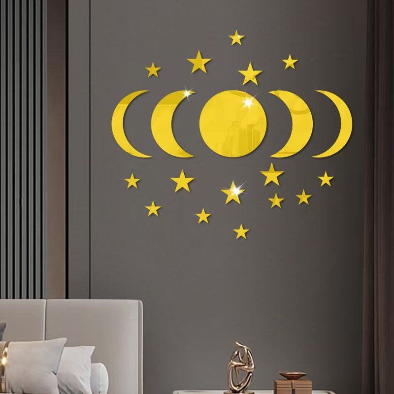 XXL Mondphasen & Sterne Spiegel-Set – 20-teilige Acryl Wanddeko für ein magisches Zuhause