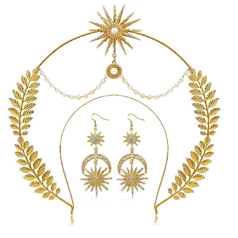 Celestial Goddess: Boho-Kronen- & Ohrring-Set „Sun & Moon“