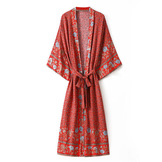 Autumn Ember: Boho-Kimono aus reiner Baumwolle mit Ethno-Saum & Vintage-Vibe